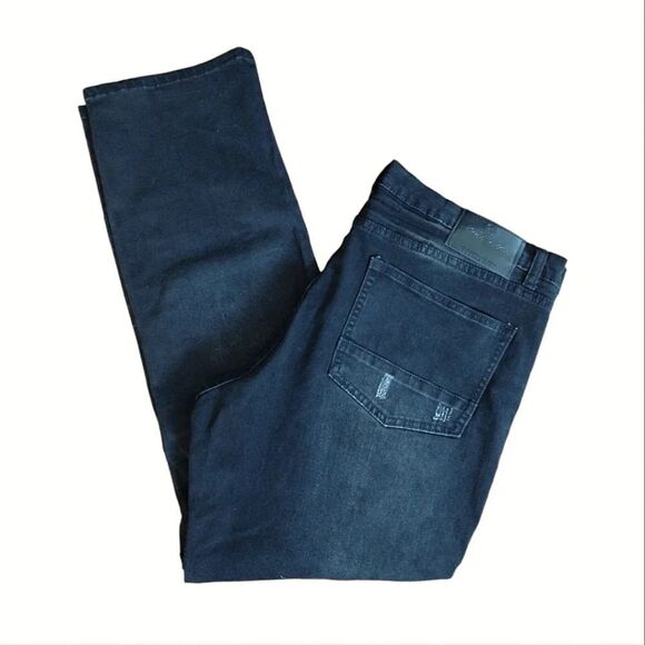 Y2K Kno Betta Black Distressed Rip Straight Leg Biker Jeans Size 36 - Picture 8 of 14